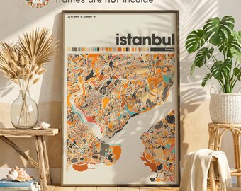 Istanbul Turkey Colorful City Map Print – Minimalist Poster Wall Art Office Home Decor