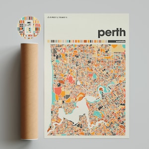 Impression de carte de Perth en Australie - affiche minimaliste de la ville de Perth, art mural moderne, carte de Perth, décoration de la ville de l'Australie