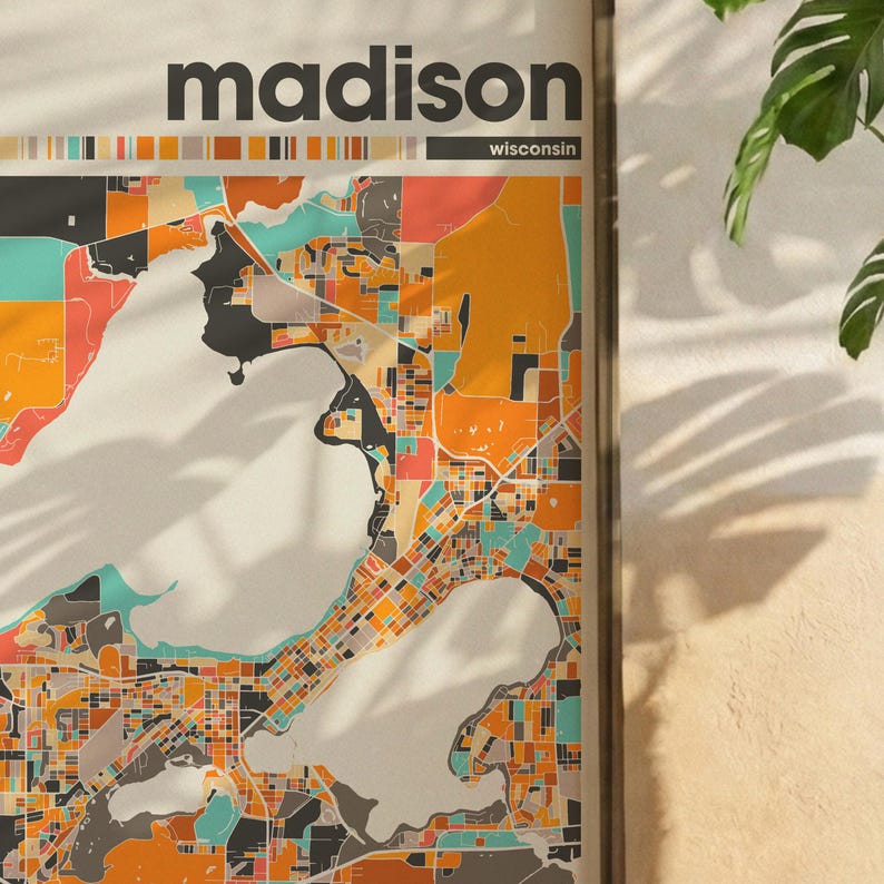 Madison Wisconsin City Map Print – Colorful Minimalist Poster Wall Art for Home or Office image 4