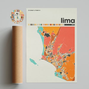 Lima, bunte Karte, Stadt Lima Karte, Lima Minimalistische Karte, Lima Druck, Lima Poster, Lima Kunst, Karte von Lima, Peru Stadtplan
