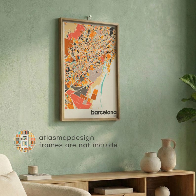 Mapa Barcelony w Hiszpanii, kolorowy minimalistyczny plakat artystyczny, dekoracja ścienna mapy Barcelony, prezent podróżny, dekoracja biura domowego zdjęcie 18