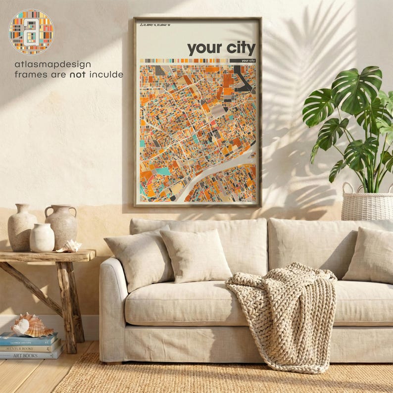 Custom Colorful City Map Print Set of 3 Personalized Travel Wall Poster Home Office image 9