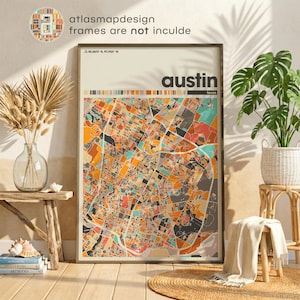 Austin Map Print Minimalist Texas Wall Printable Home Decor for Living Room Modern City