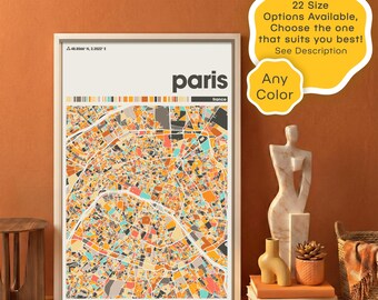 Paris Map Print Digital Download, Colorful France City Poster, Personalized Printable Wall Art, Instant