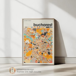 Bucharest Map Print - Colorful Minimalist City Art Poster, Romania Wall Decor, Modern Bucharest Map Illustration
