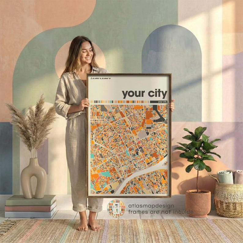 Custom Colorful City Map Print Set of 3 Personalized Travel Wall Poster Home Office image 17