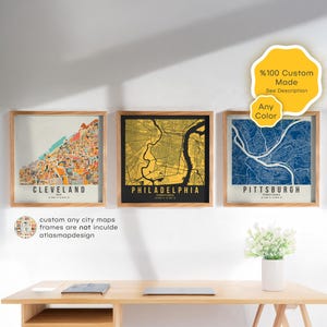 Juego de 3 mapas personalizados: regalo de arte mural único para decorar el hogar, bodas y aniversarios.