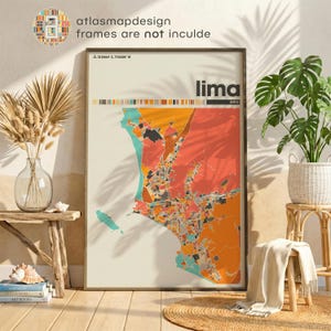 Lima Peru City Map Art Print – Colorful Minimalist Poster for Home or Office