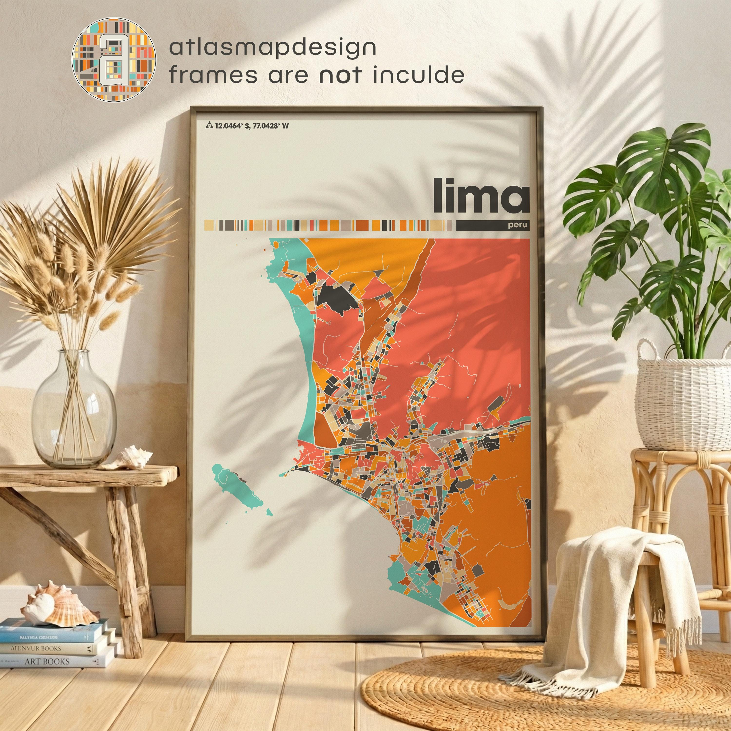 Lima Peru City Map Art Print – Colorful Minimalist Poster for Home or ...