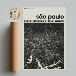 Mapa de la ciudad de Sao Paulo, mapa de la ciudad de Brasil, mapa de la ciudad minimalista, mapa de la ciudad moderna, póster de ciudad personalizado, impresión de arte de pared, decoración del hogar, decoración de la oficina