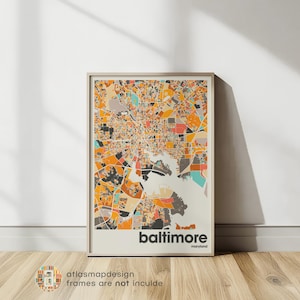 Baltimore Maryland Map Print - Colorful Minimalist Maryland City Wall Art, Office Decor, Beige Printable Art Prints