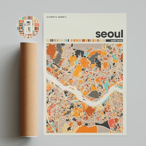 Seoul Map Print: Colorful Minimalist South Korea City Art