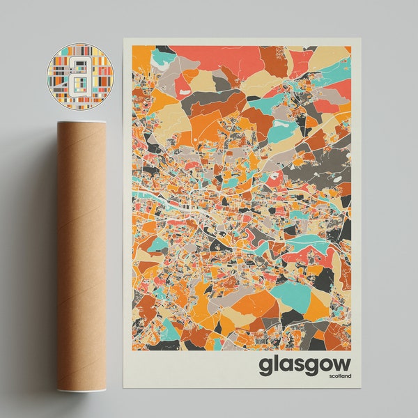 Glasgow Map Print, Colorful Map, Minimalist Glasgow Print, Scotland City Map, Office Decor, Beige Wall Decor, Art Prints, Printable Art