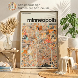 Minneapolis Minnesota Map Print – Colorful Minimalist City Poster Wall Art for Living Room or Office