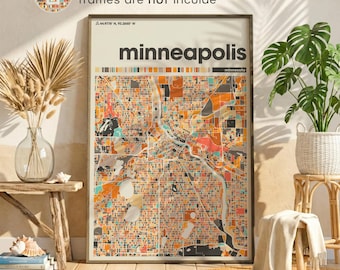 Mapa Minneapolis i Minnesoty – Kolorowy, minimalistyczny plakat z motywem miasta do salonu lub biura