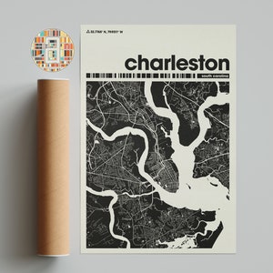 Charleston Stadt Karte, South Carolina Karte Stadt Karte, Minimalistischer Stadtplan, Moderne Stadt Karte, Individuelle Stadt Poster, WallArt, Dekoration, Bürodeko
