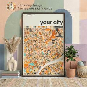 Custom Colorful City Map Print Set of 3 Personalized Travel Wall Poster Home Office image 14