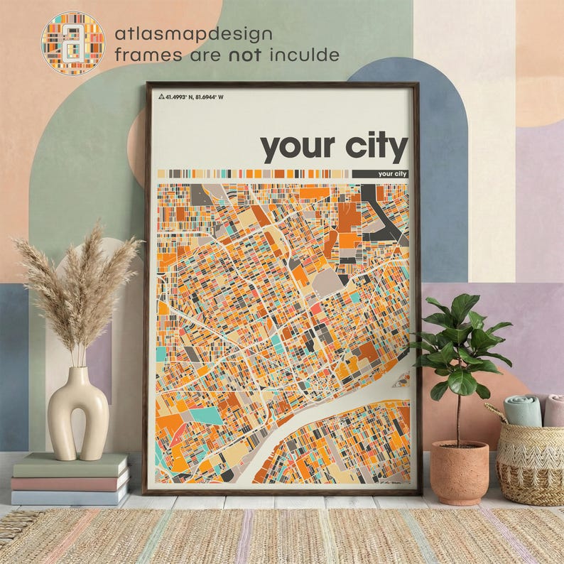 Custom Colorful City Map Print Set of 3 Personalized Travel Wall Poster Home Office image 14
