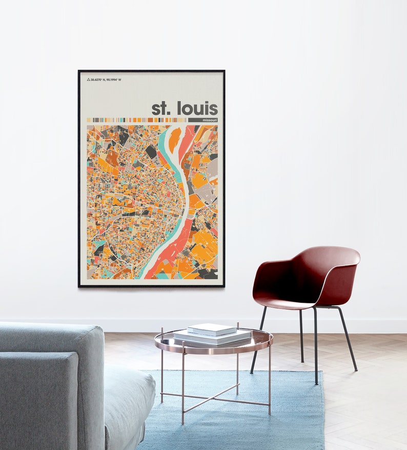 St. Louis Colorful Map, City St. Louis Map, St. Louis Minimalist Map, St. Louis Print, St. Louis ...