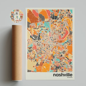 Nashville Map Print, Colorful Map, Minimalist Nashville Print, Tennessee City Map, Office Decor, Beige Wall Decor, Art Prints, Printable Art