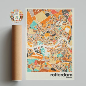 Rotterdam kaart print, kleurrijke kaart, minimalistische Rotterdam print, stadsplattegrond Nederland, kantoordecor, beige muur decor, kunst wordt afgedrukt, afdrukbaar