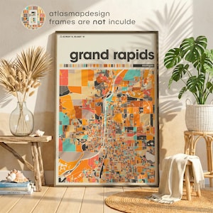 Grand Rapids Michigan Map Art Print – Colorful Minimalist City Poster for Hometown Wall Art or Home Decor