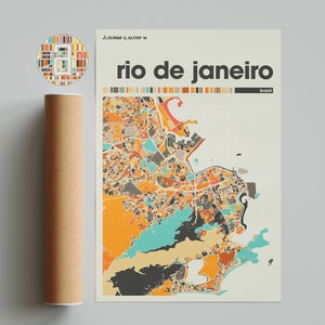 Rio de Janeiro Colorful Map Print – Minimalist City Map Poster, Rio de Janeiro Wall Art, Brazil Travel Decor, Unique Gift Idea