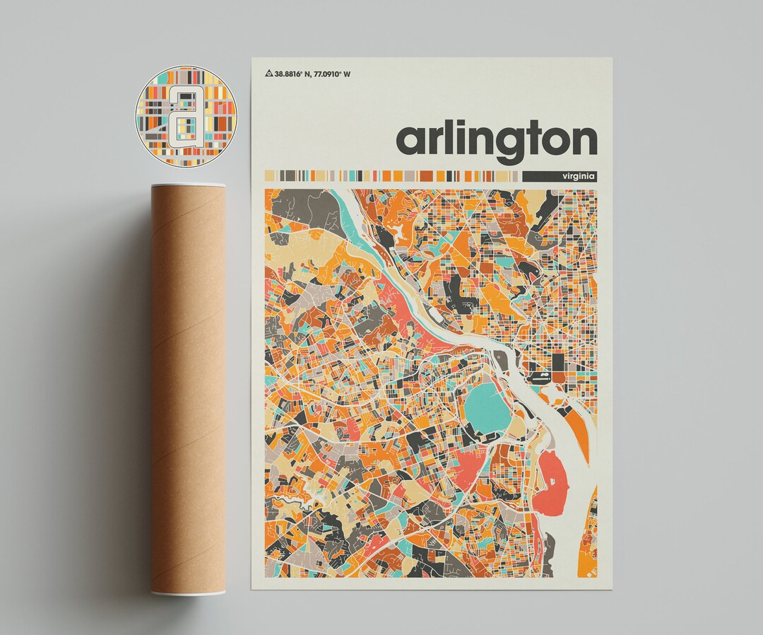 Arlington Colorful Map City of Arlington Map Arlington Minimalist Map ...