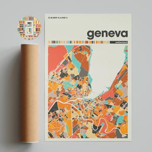 Mapa de Genebra Impressão de pôster de Genebra Mapa minimalista Impressão da Suíça Decoração minimalista Arte de parede para impressão Sala de estar Decoração de casa Galeria de parede