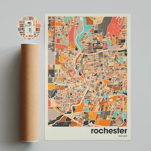 Rochester New York Map Print – Colorful Minimalist City Poster Wall Art ...