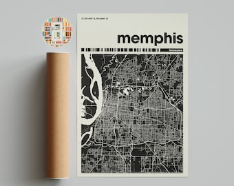 Minimalist Memphis Tennessee City Map Print – Black and White Office Decor Wall Art