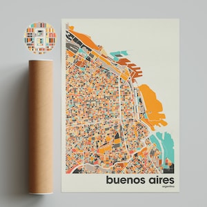 Bueno Aires Karte Drucken, bunte Karte, minimalistischer Buenos Aires-Druck, Argentinien Stadtplan, Bürodekoration, Beige Wanddekor, Kunstdrucke,