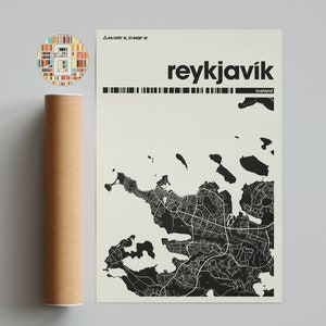 Plan de la ville de Reykjavik, plan de la ville de l'Islande, plan de la ville minimaliste, plan de la ville moderne, affiche personnalisée de la ville, impression d'art mural, décoration d'intérieur, décoration de bureau