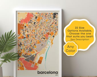 Barcelona Spain Map Art Print: Modern City Wall Decor (Digital Download)