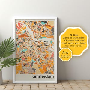 Amsterdam Print Map Digitaler Download Stadtplan Druck, moderne Bürodekoration, Wandkunst für Zuhause & am Arbeitsplatz