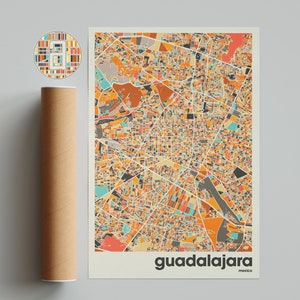 Plan de la ville de Guadalajara, carte de Mexico, plan de la ville minimaliste, plan de la ville moderne, affiche personnalisée de la ville, impression d'art mural, décoration d'intérieur, décoration de bureau