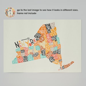 New York State Map Print Colorful Map, Minimalist New York Print US state City Map Office Decor Beige Wall Decor Art Prints