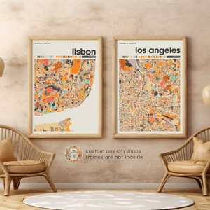 Conjunto de 2 mapas personalizados, personalize qualquer local, pôsteres de viagem, impressão de mapa personalizado, impressão de mapa personalizada, pôster de arte de parede da cidade, mapa da cidade