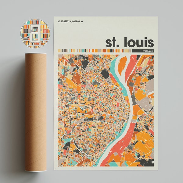 St. Louis Colorful Map, City St. Louis Map, St. Louis Minimalist  Map, St. Louis Print, St. Louis Poster, St. Louis Art, Missouri City Map