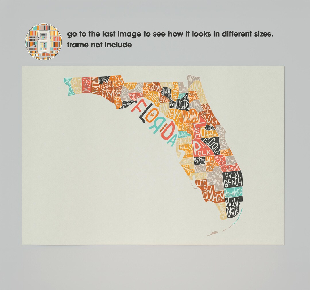 Florida State Map Print Colorful Map, Minimalist Florida Print US State ...