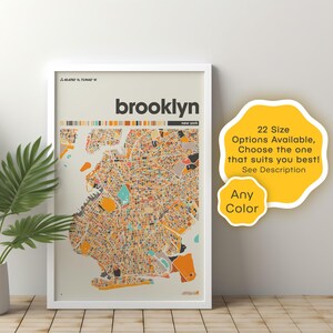 Impresión personalizada del mapa de Brooklyn: póster digital de la ciudad, arte mural moderno, decoración con el mapa de Nueva York, colores personalizados, arte para oficina y sala de estar