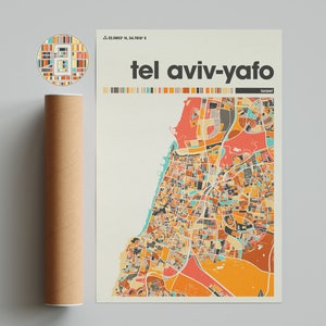 Bunte Karte von Tel Living-Yafo, Stadt Telwareh-Yafo Karte, Minimalistische Karte von Telwareh-Yafo, Druck von Telwareh-Yafo, Poster von Tel hintera-Yafo,