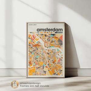 Carte d'Amsterdam, impression de carte d'Amsterdam, carte minimaliste, impression des Pays-Bas, décoration minimaliste, art mural imprimable, salon, décoration d'intérieur