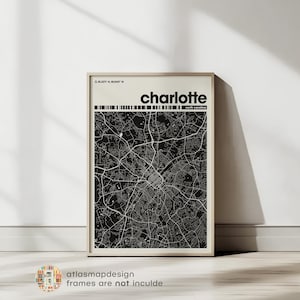 Charlotte City Map Wall Art - Custom Minimalist North Carolina Map Poster for Home & Office Decor, Modern City Map Print
