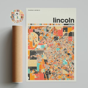 Lincoln Colorful Map, City of Lincoln Map, Lincoln Minimalist  Map, Lincoln Print, Lincoln Poster, Lincoln Art, Map Lincoln, Nebraska City