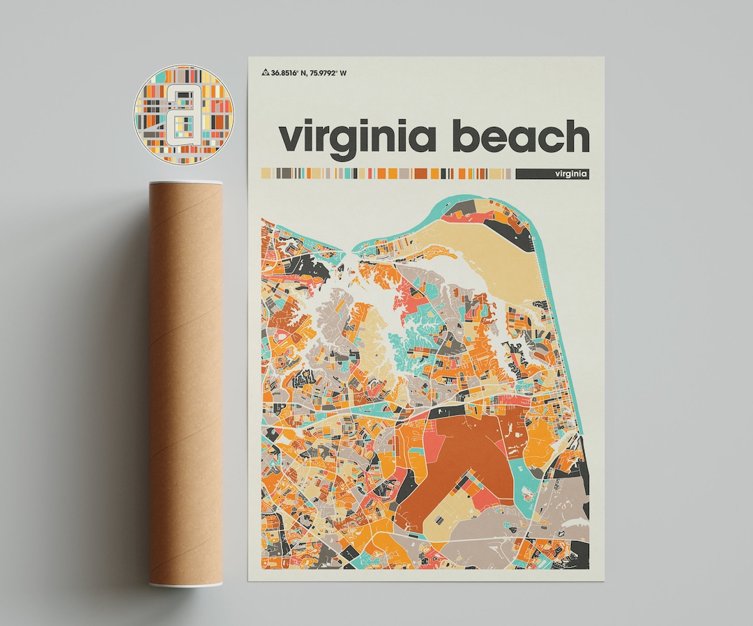 Virginia Beach Colorful Map, City of Virginia Beach Map, Virginia Beach ...