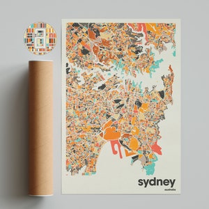 Sydney Map Print Colorful Minimalist Australia City Map Wall Art Home Decor Gift