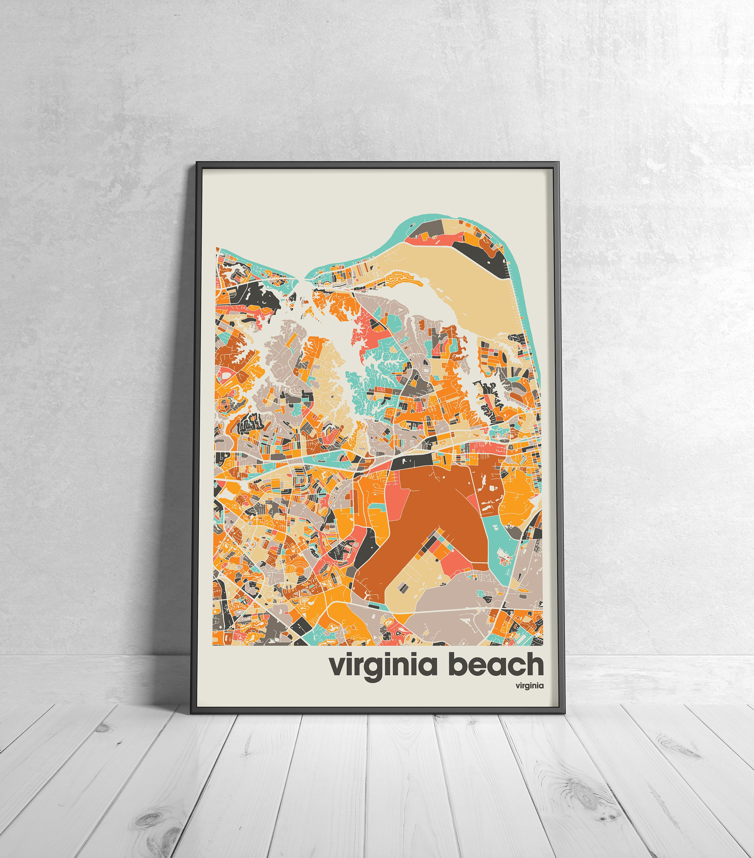 Virginia Beach Map Print, Colorful Map, Minimalist Virginia Beach Print ...