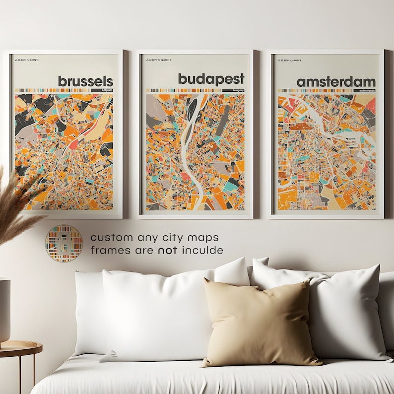 Set Of 2 poster, Set Of 2 wall art, minimalist set poster, city set of poster, airbnb poster, city poster, city print, trendy print, trendy print set, minimalist print, boho style, office home decor, Housewarming Gift, Gift for couples, City Map