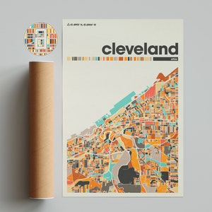 Cleveland Karte Druck, minimalistische Ohio Wandkunst, druckbare Wohnkultur für Wohnzimmer & Galeriewand, moderne Stadt Karte Poster